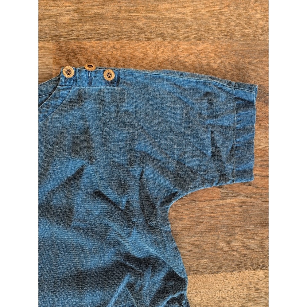Pure Jill Indigo Blue Linen Blend Shift Dress Short Sleeve Button Shoulder M - Picture 4 of 16